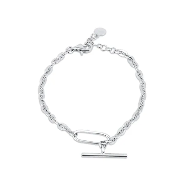 Silver 925 Rhodium Plated Flat Marina Paperclip Bar Adjustable Bracelet