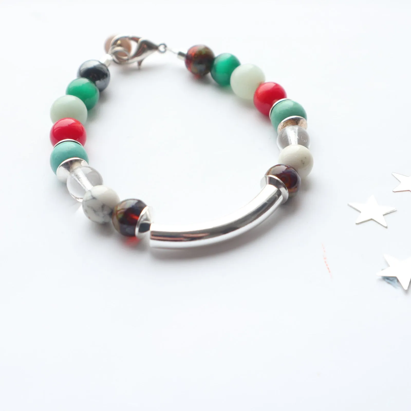 Silver Bar Multi Gemstone Bracelet