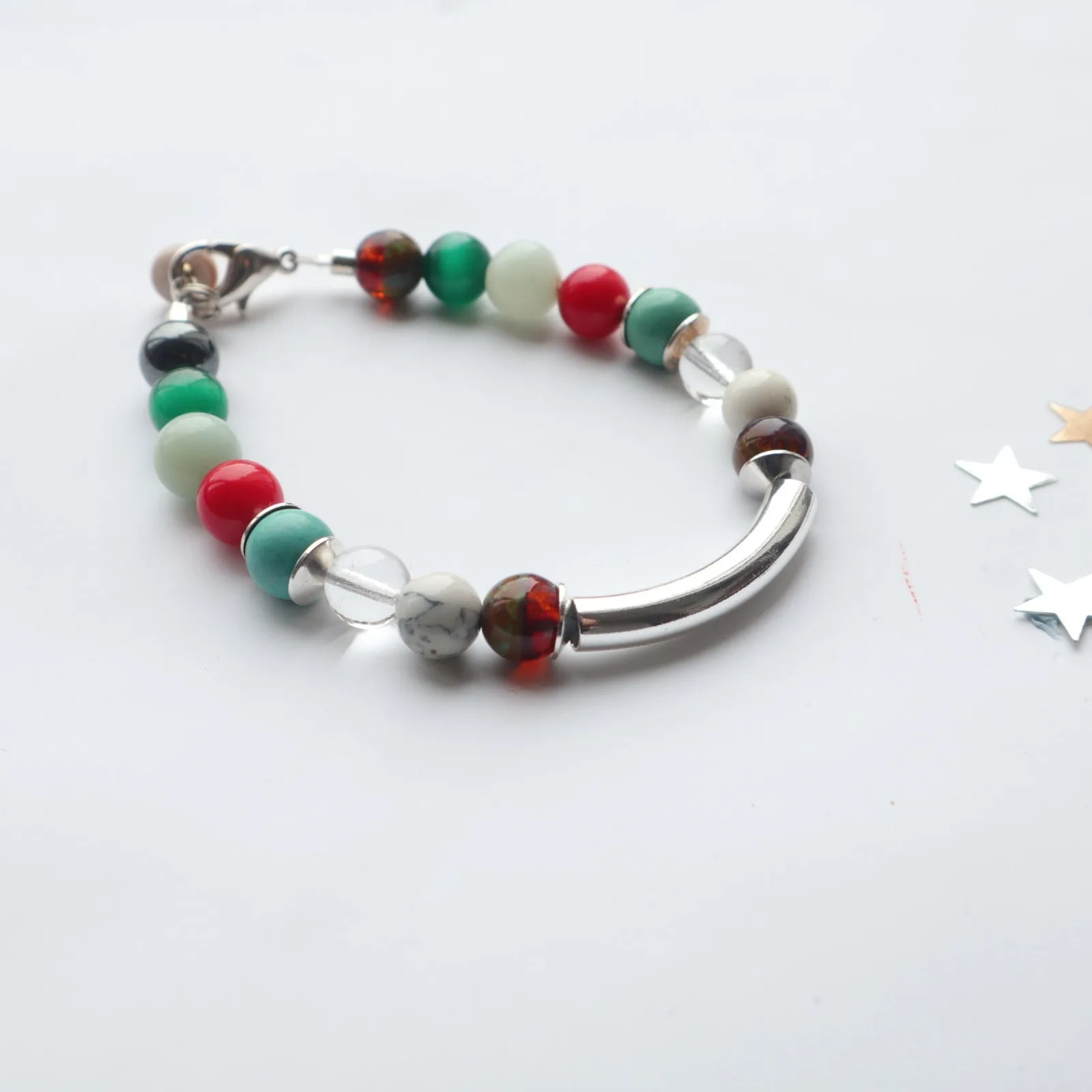 Silver Bar Multi Gemstone Bracelet