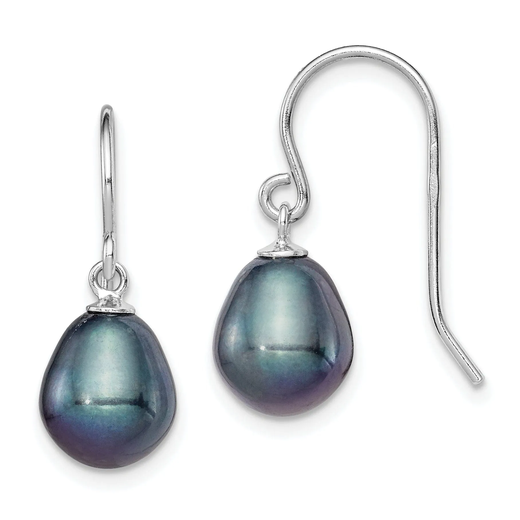 Silver Black Fresh Water Pearl Dangle Earrings