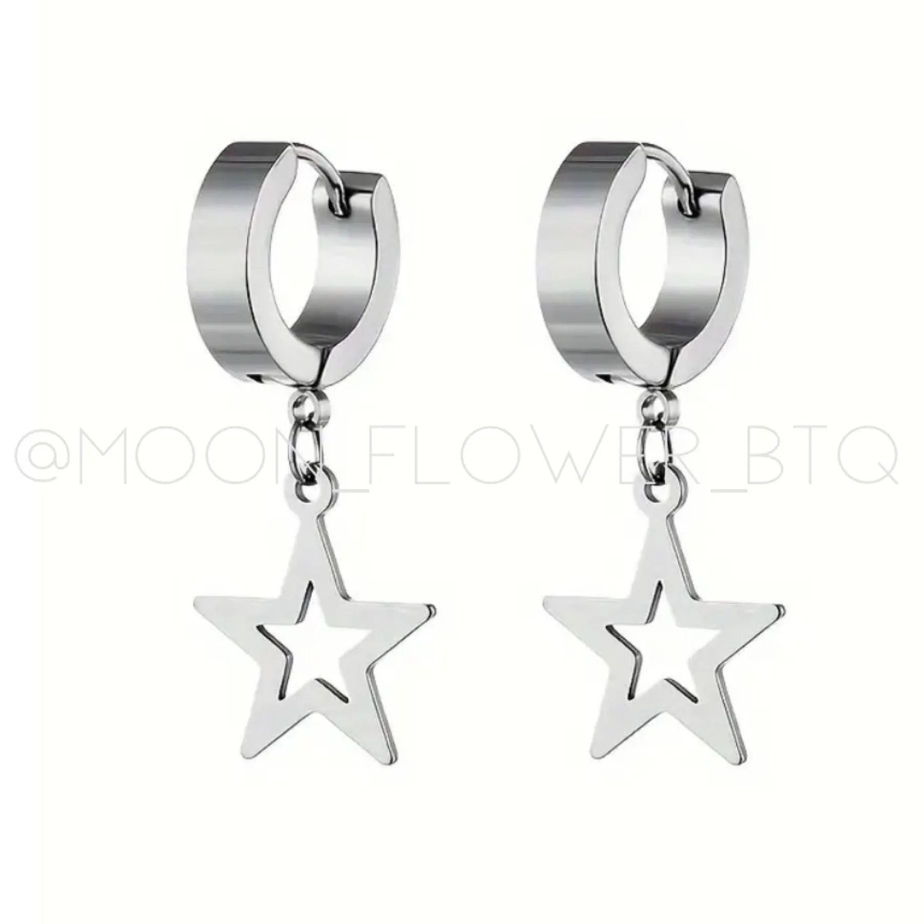 Silver Cutout Star Huggie Hoop Earrings