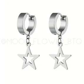 Silver Cutout Star Huggie Hoop Earrings