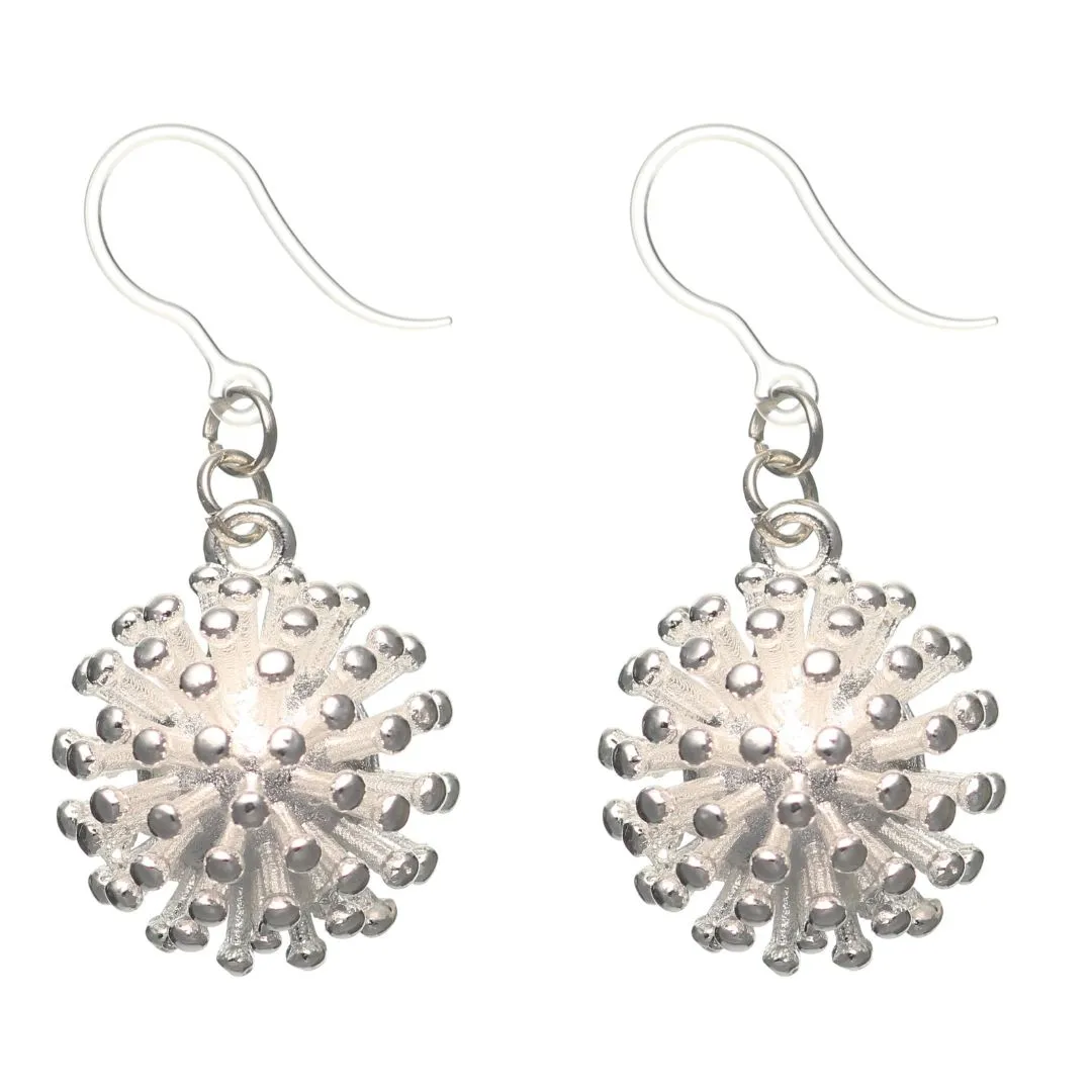 Silver Dandelion Dangles Hypoallergenic Earrings for Sensitive Ears Made with Plastic Posts