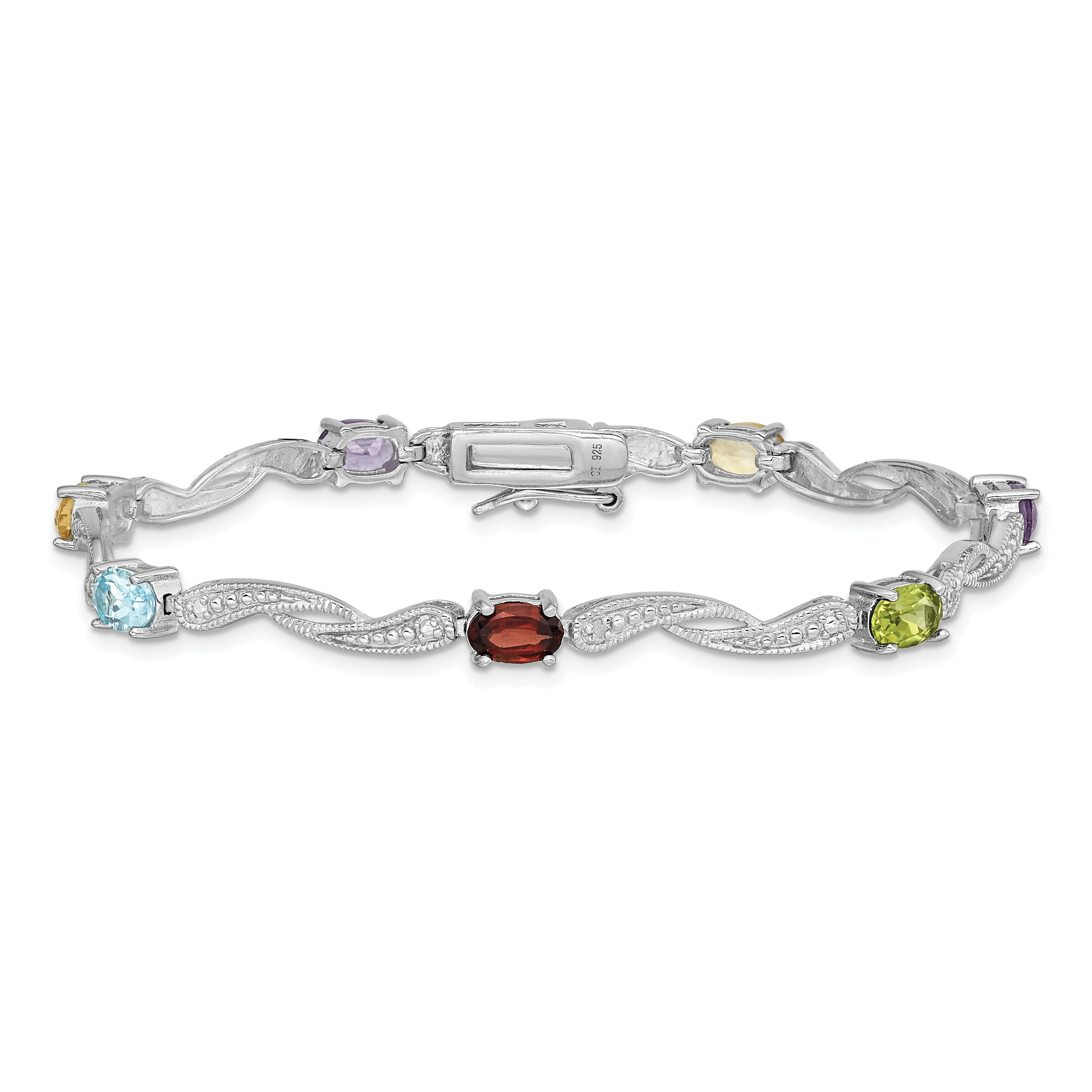 Silver Diamond Multi-Colored Gemstone Bracelet