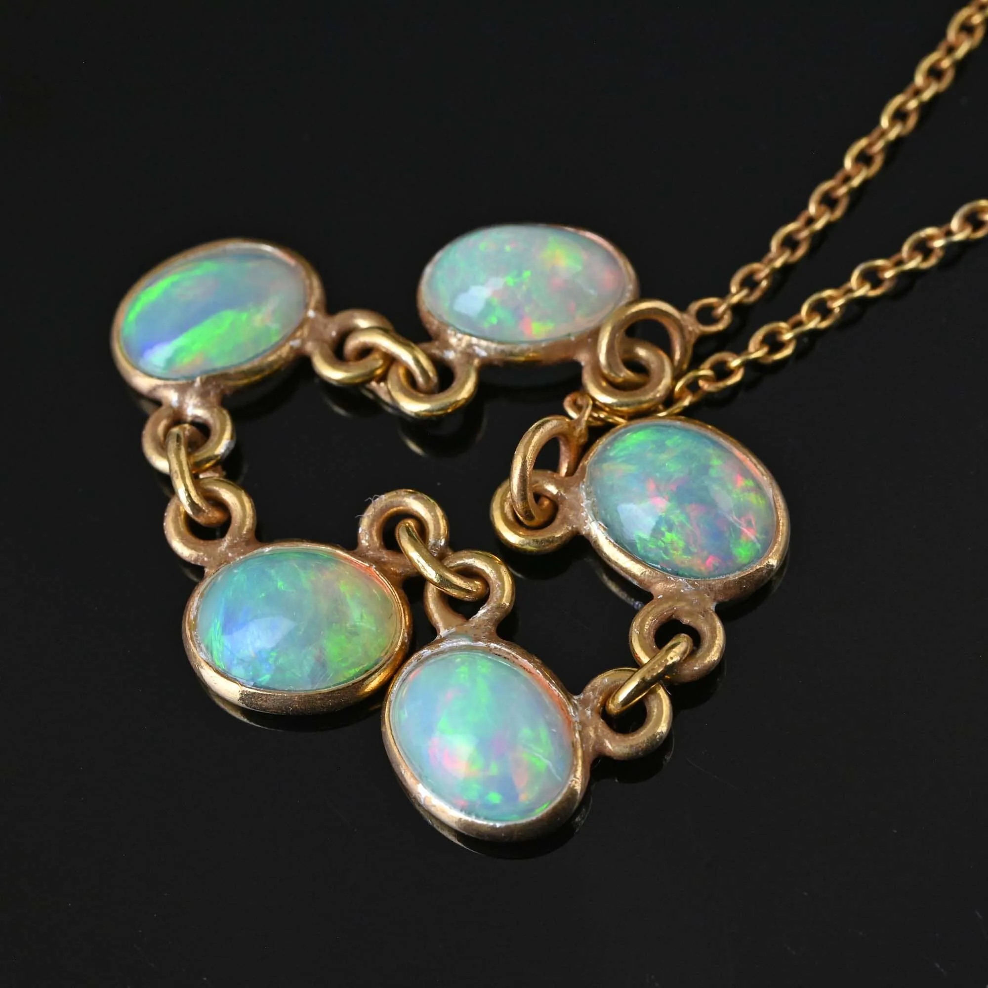 Silver Gold Gilt Opal Cabochon Necklace