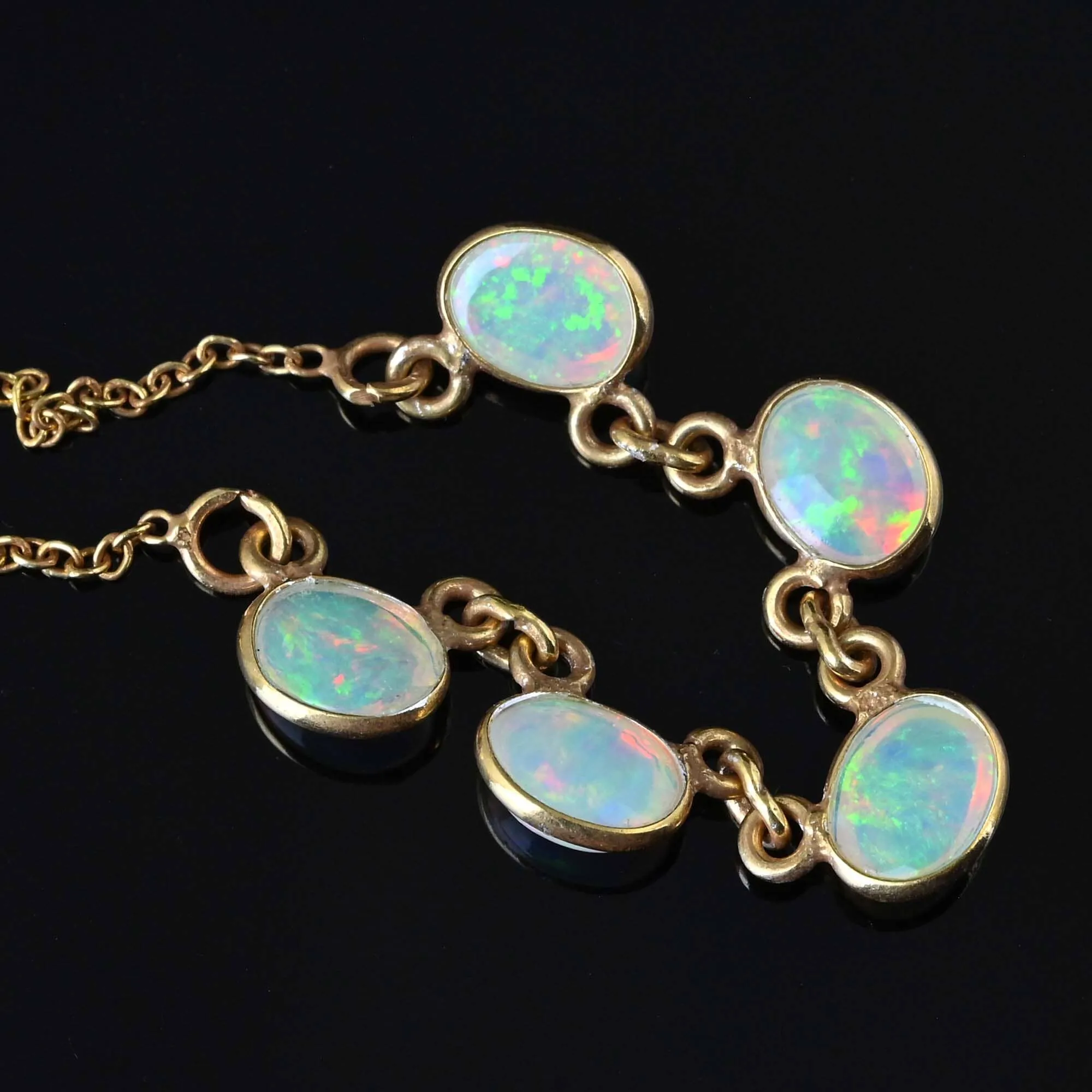 Silver Gold Gilt Opal Cabochon Necklace