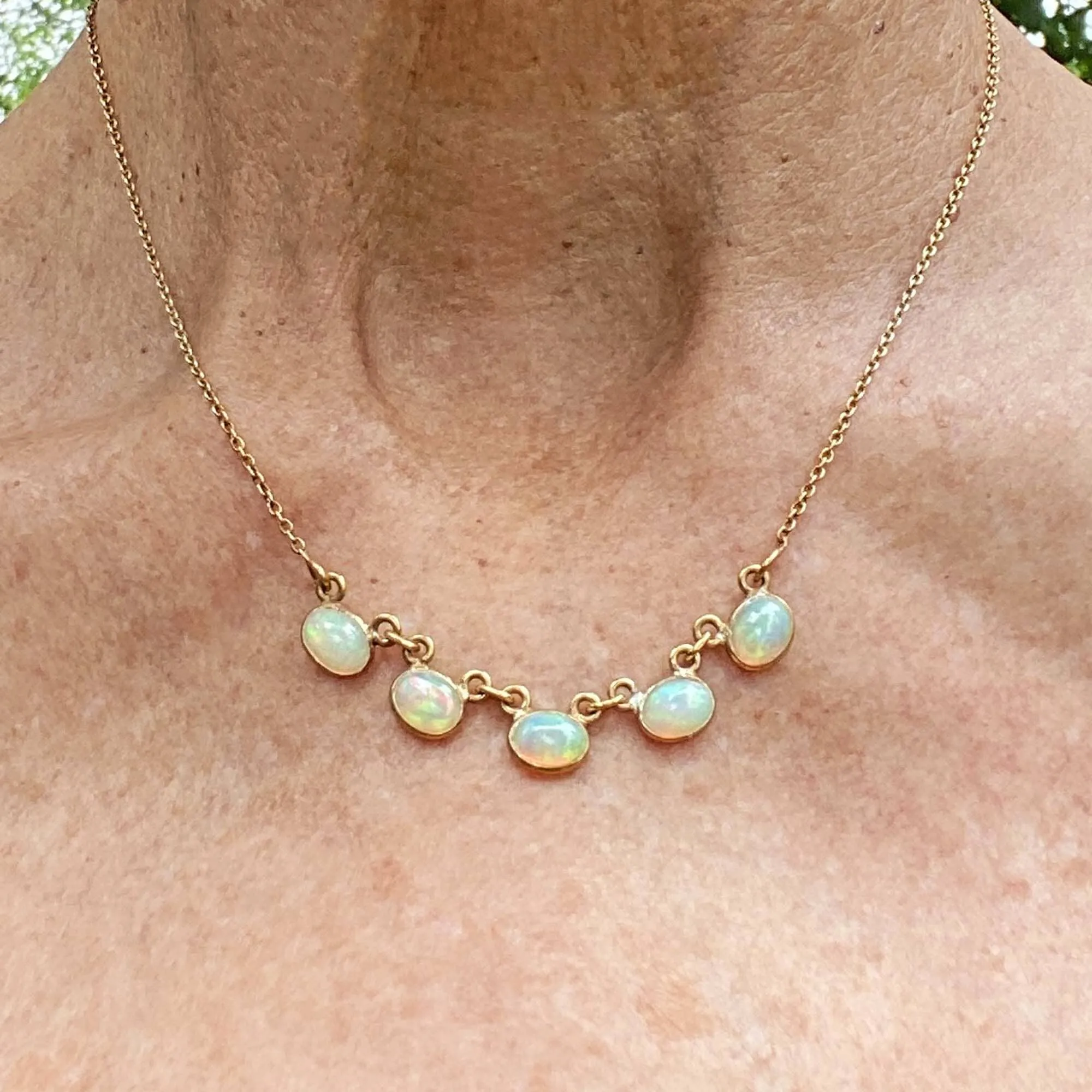 Silver Gold Gilt Opal Cabochon Necklace