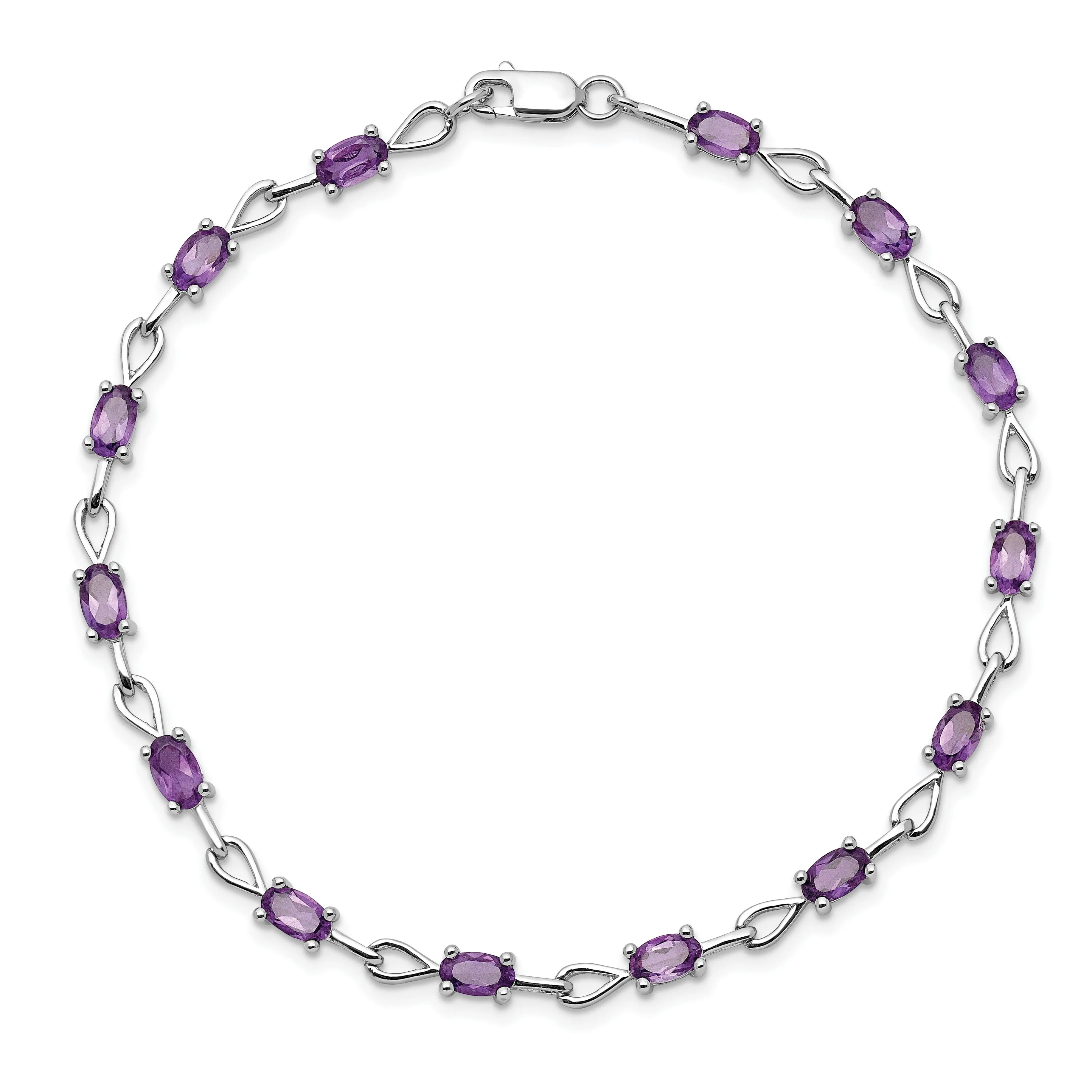 Silver Oval Cut Genuine Amethyst Bracelet