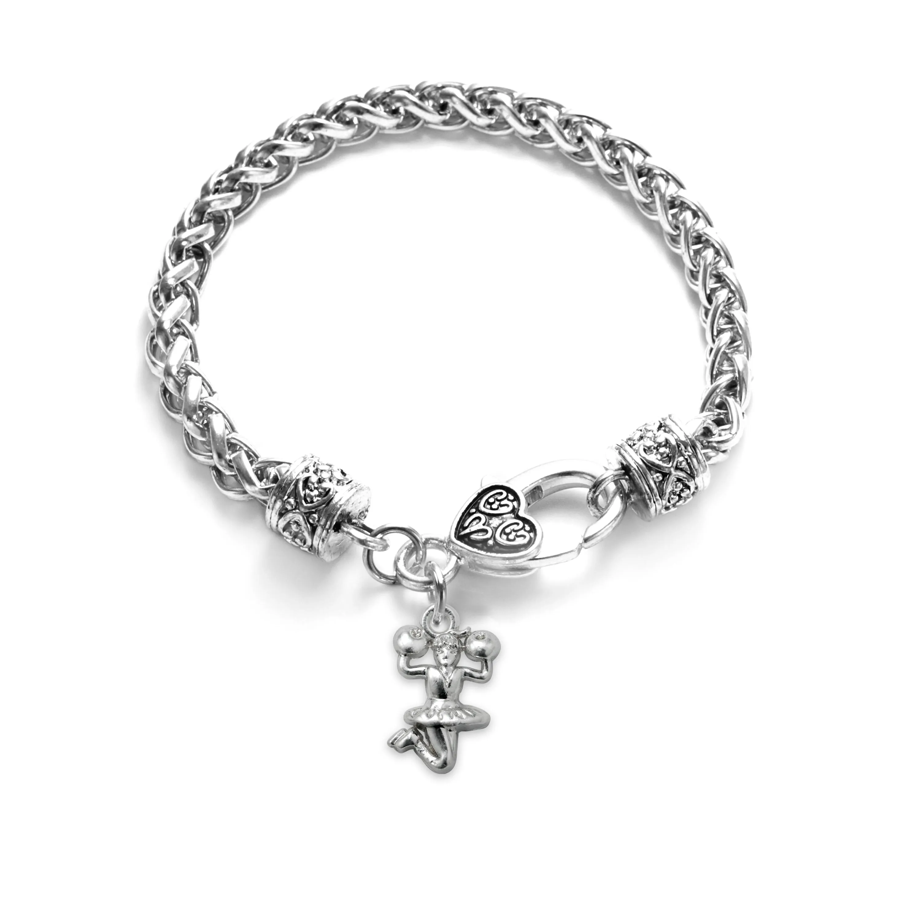 Silver Petite Cheerleader Charm Braided Bracelet