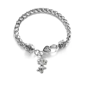 Silver Petite Cheerleader Charm Braided Bracelet