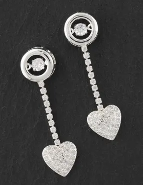 Silver Plated Dimante Heart Drop Earrings