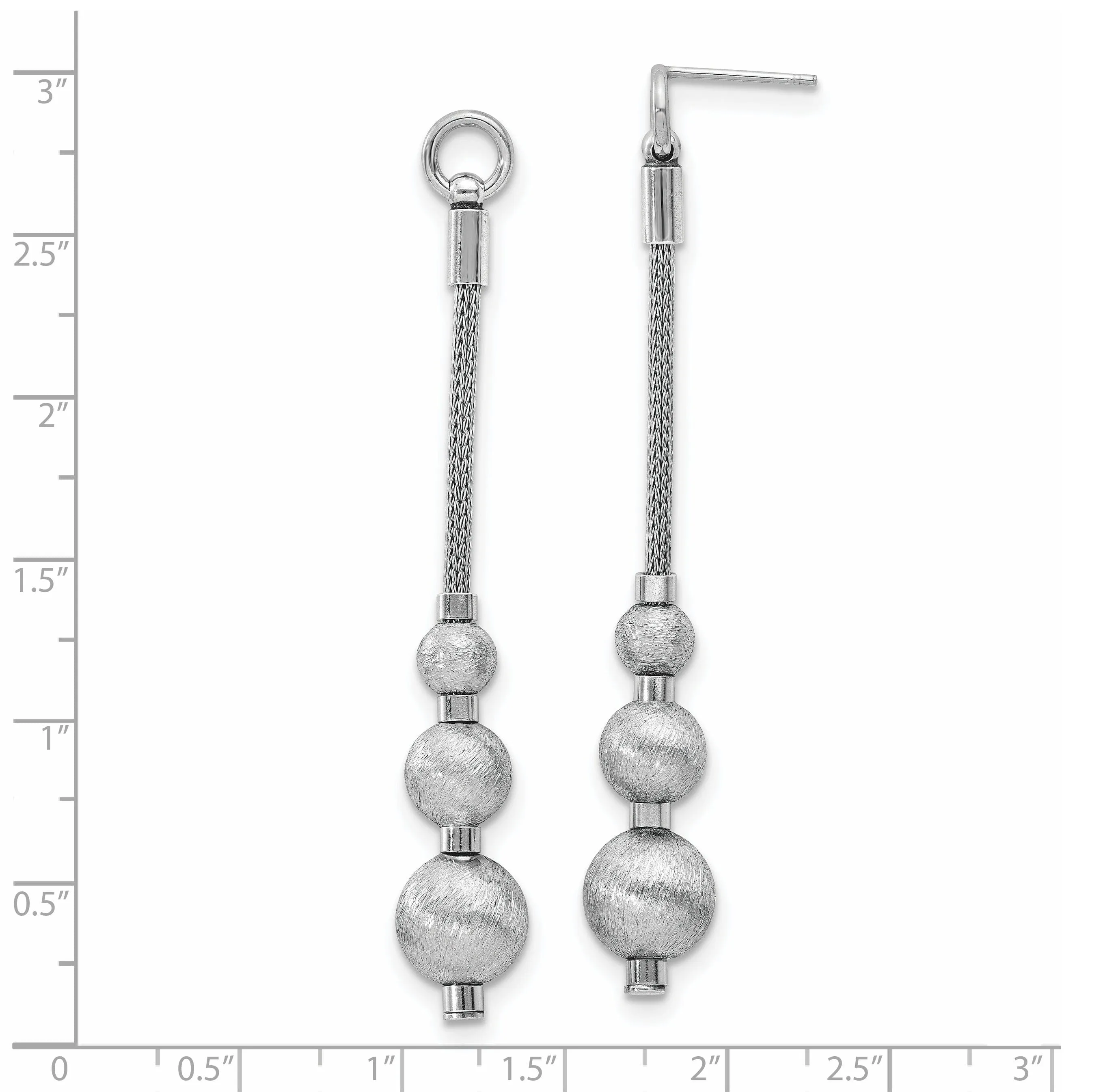 Silver Polished Brushed 3 Bead Dangle Earrings