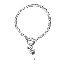 Silver Revolver Charm Toggle Bracelet