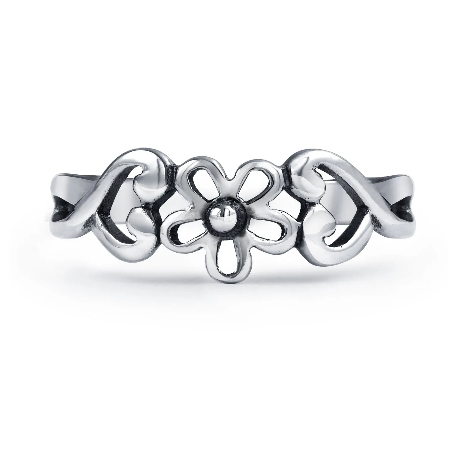 Silver Sterling Toe Ring with Flowers & Heart Filigree Design Midi Band