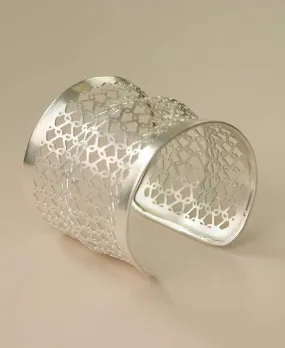 Silver-Tone Geometric Lattice Wide Cuff Bracelet