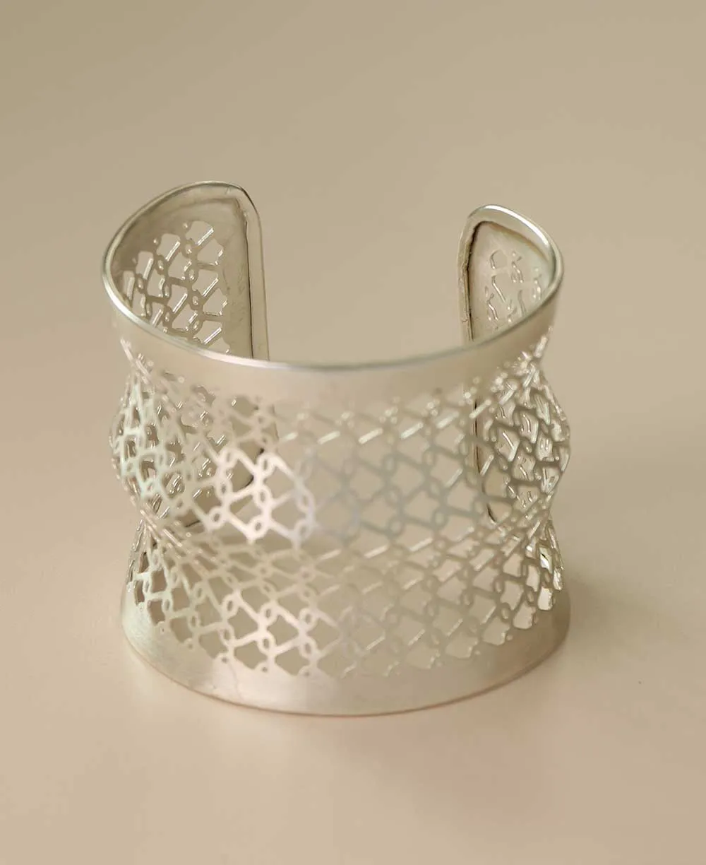 Silver-Tone Geometric Lattice Wide Cuff Bracelet