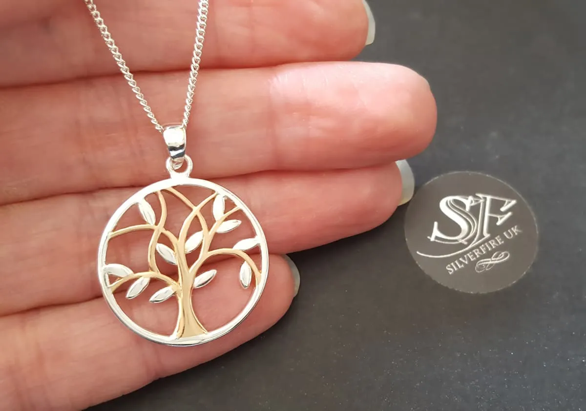 Silver Tree Of Life Pendant Necklace With Rose Gold