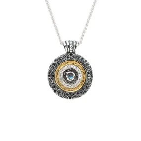 Silver with 14k Gold Gilding Shield Filigree Pendant - London Blue Topaz