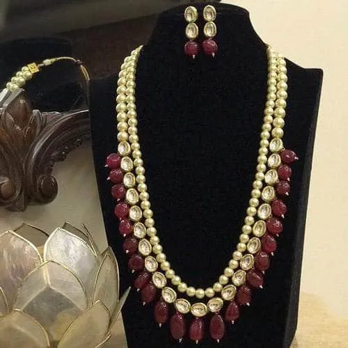 Simple Moti Kundan Line Set