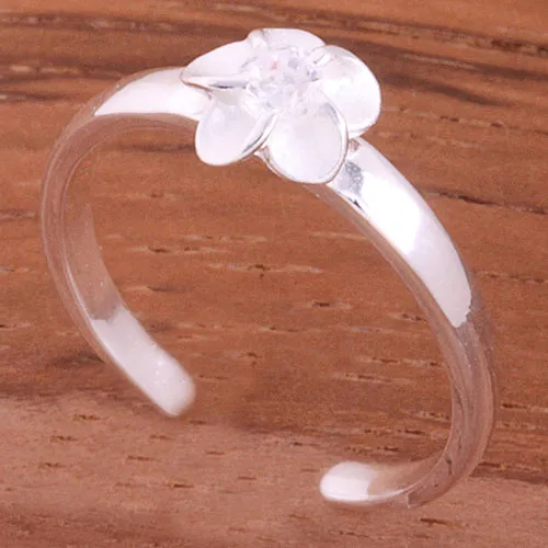 Single 4mm Plumeria with Clear CZ Toe Ring