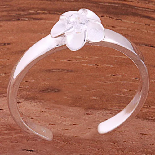 Single 4mm Plumeria with Clear CZ Toe Ring