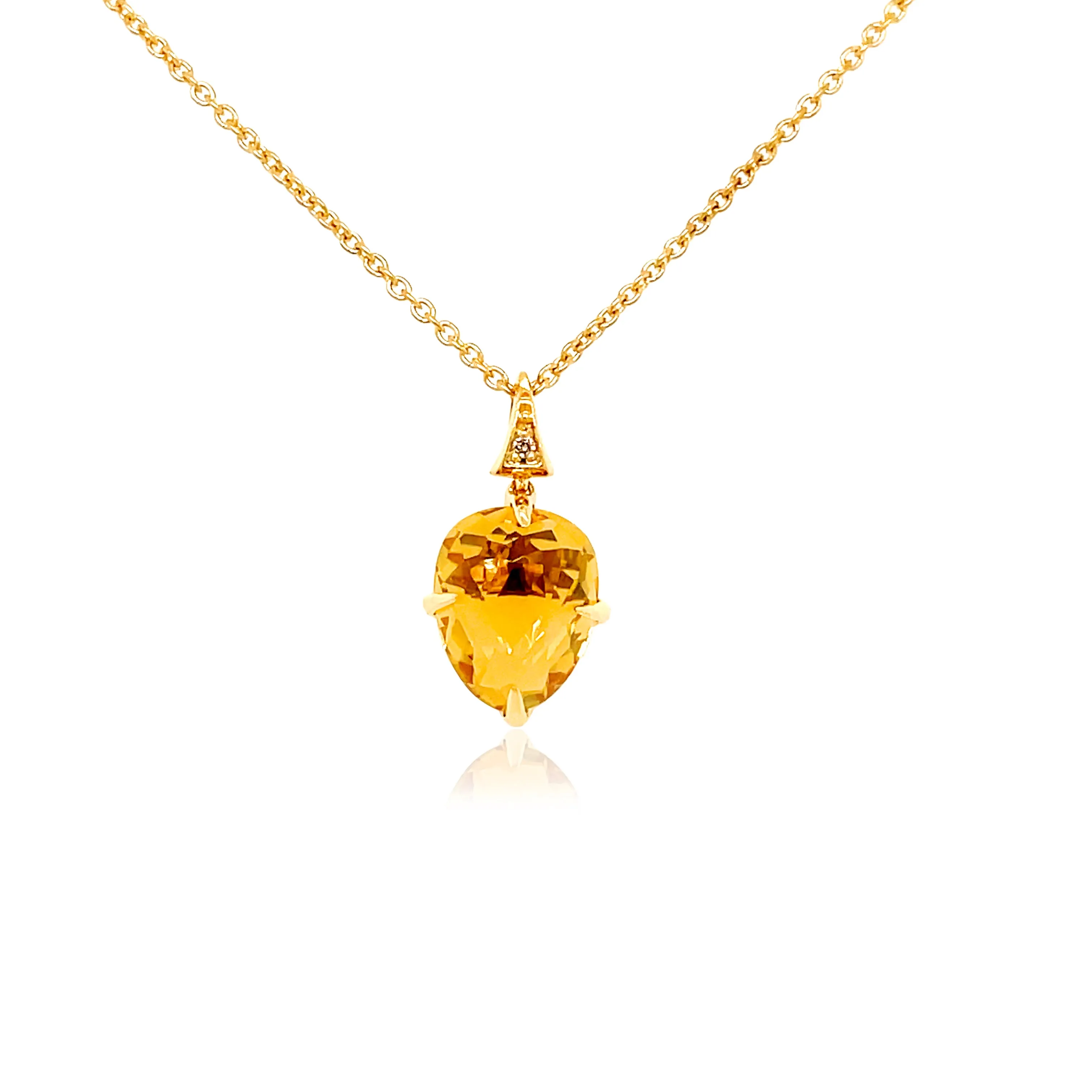 Small Blue Citrine & Diamond SugarLoaf Pendant Necklace