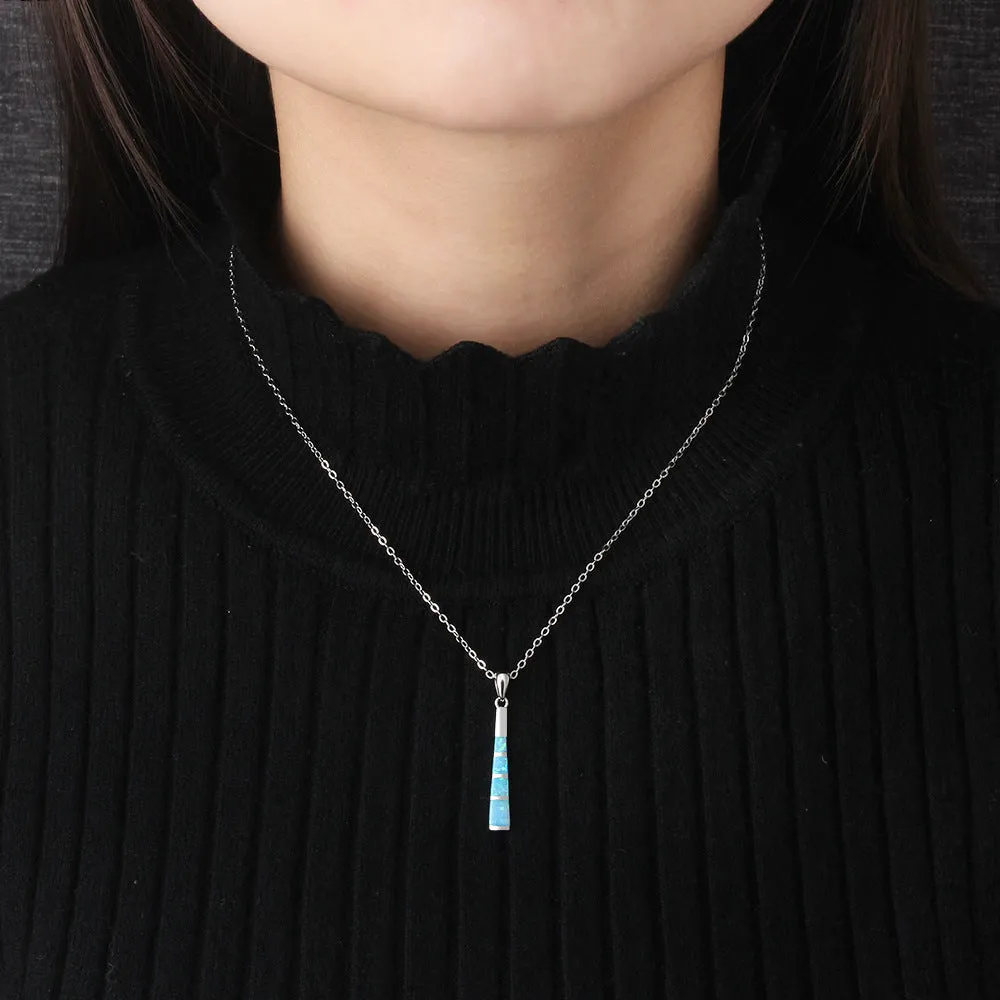 Small Long Cylinder Blue Opal Sterling Silver Necklace