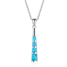 Small Long Cylinder Blue Opal Sterling Silver Necklace