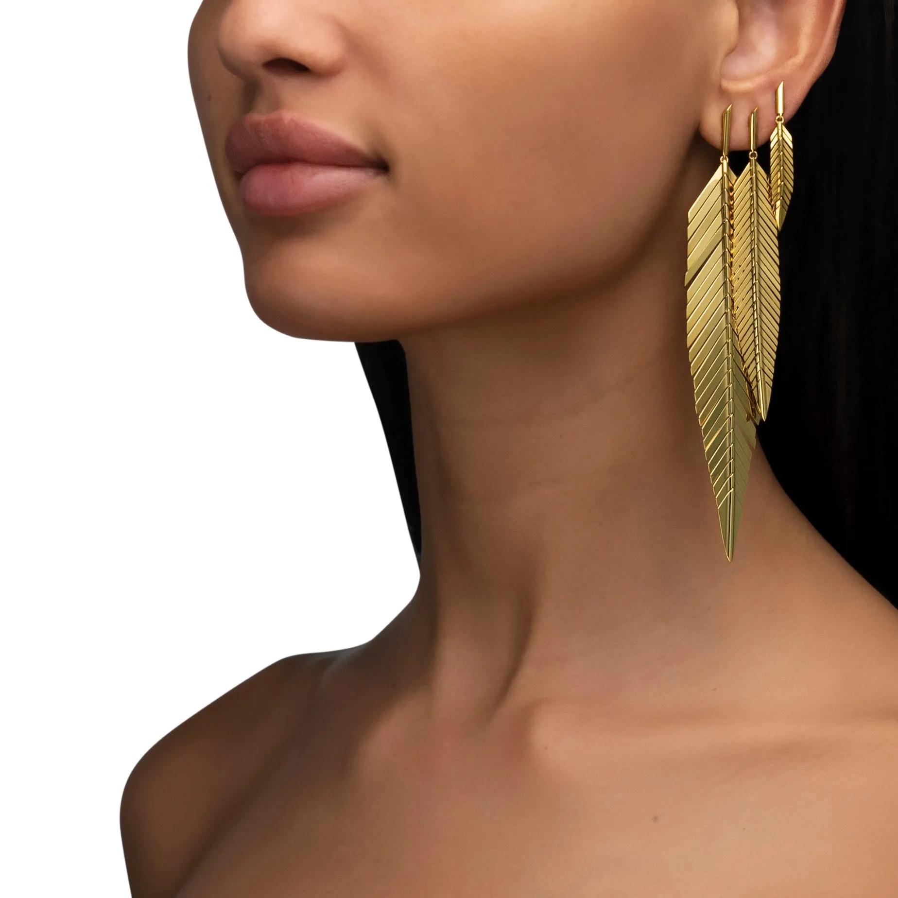 Small Yellow Gold Feather Earrings