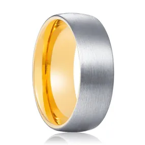 SOLAR | Gold Ring, Silver Tungsten Ring, Brushed, Domed