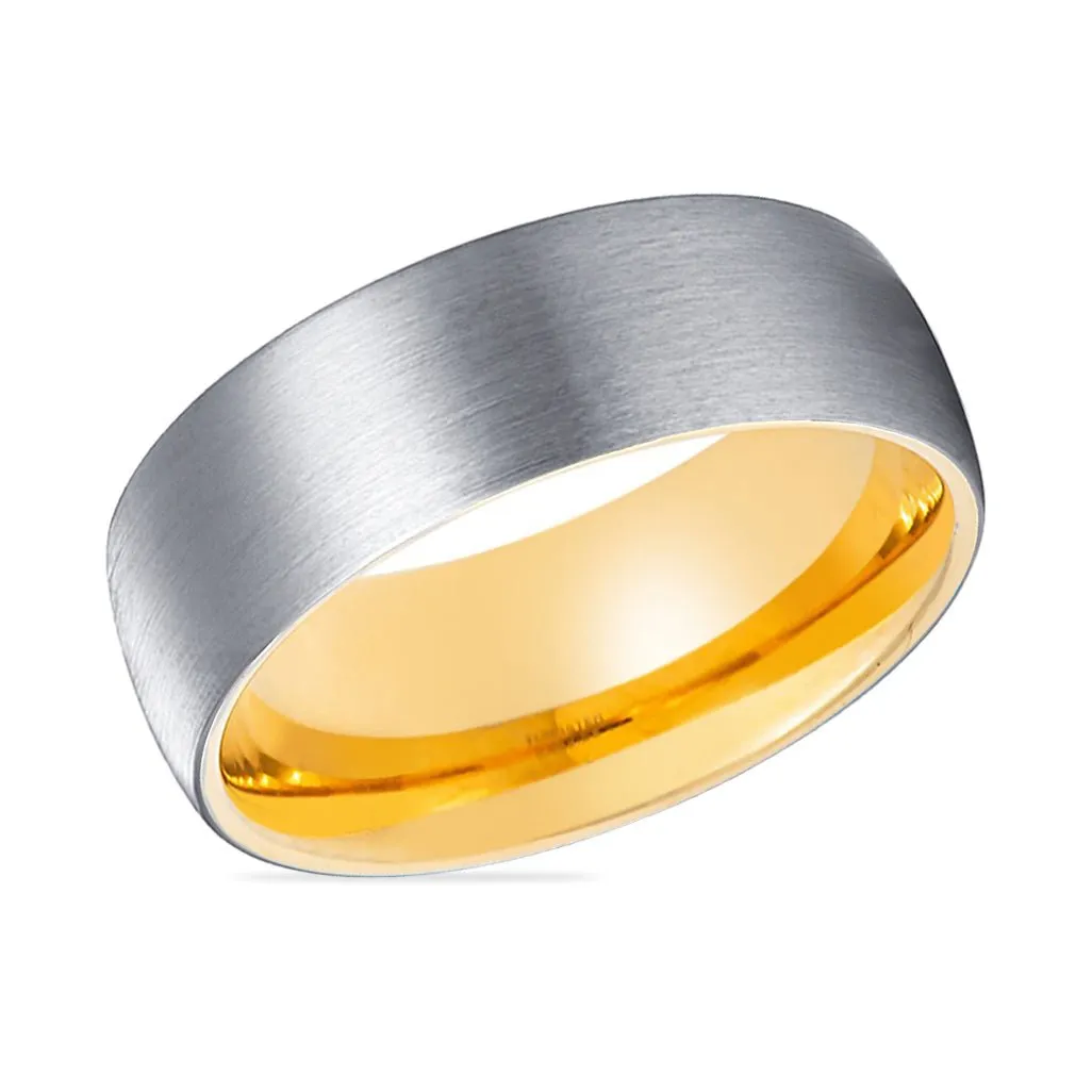 SOLAR | Gold Ring, Silver Tungsten Ring, Brushed, Domed