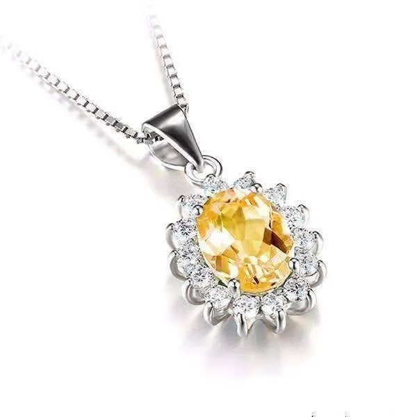 Spanish Gold Halo 2.5CT Genuine Citrine IOBI Precious Gems Pendant Necklace