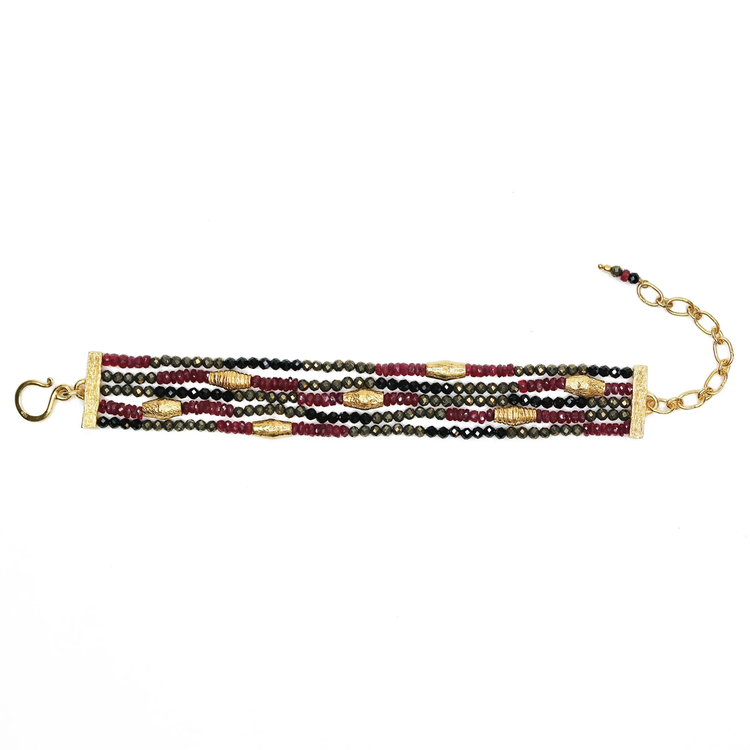 Spinel, Ruby and Gold Multi-Strand Bracelet