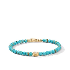 Spiritual Beads Peace Sign Bracelet with Turquoise, 14K Yellow Gold and Pave Diamonds