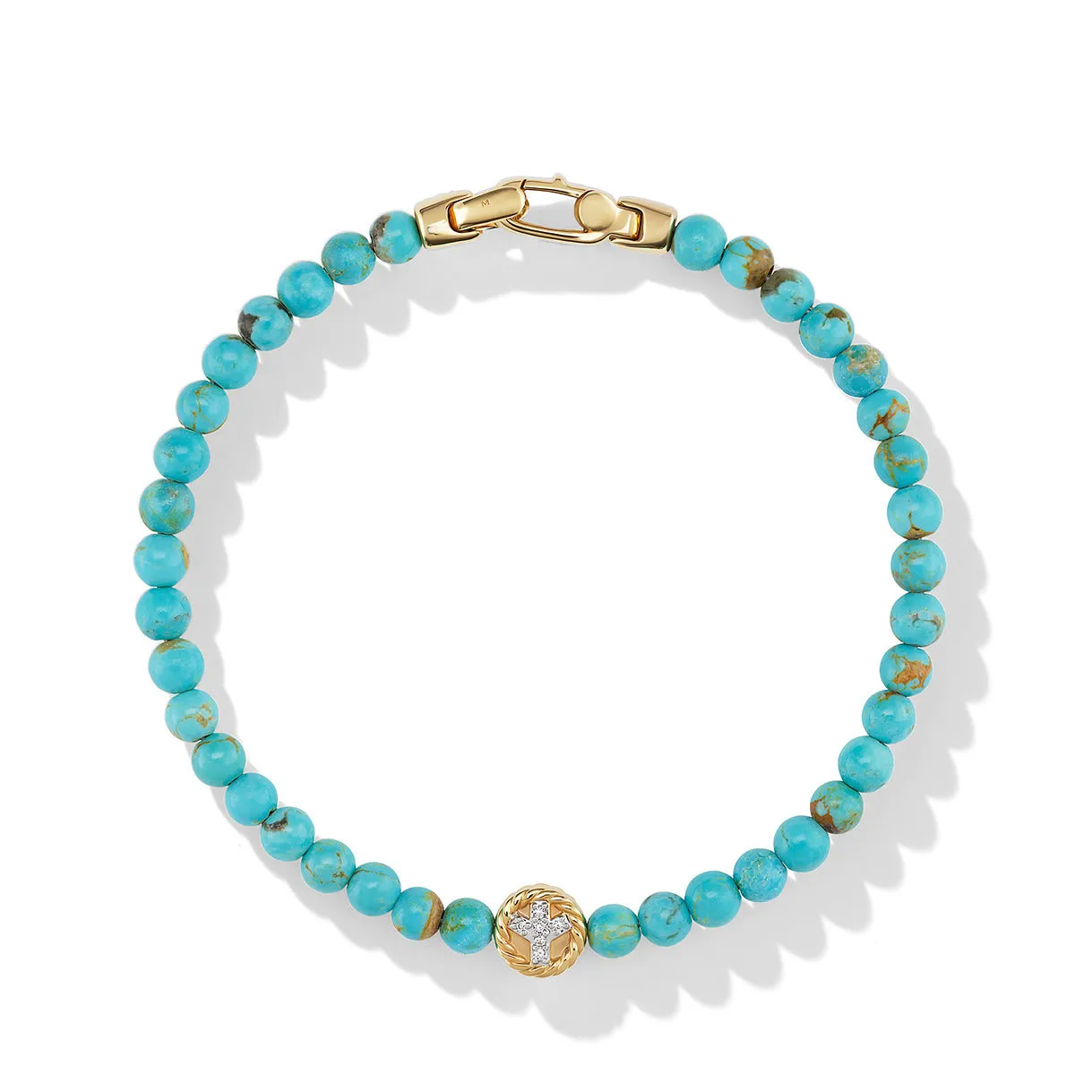 Spiritual Beads Peace Sign Bracelet with Turquoise, 14K Yellow Gold and Pave Diamonds