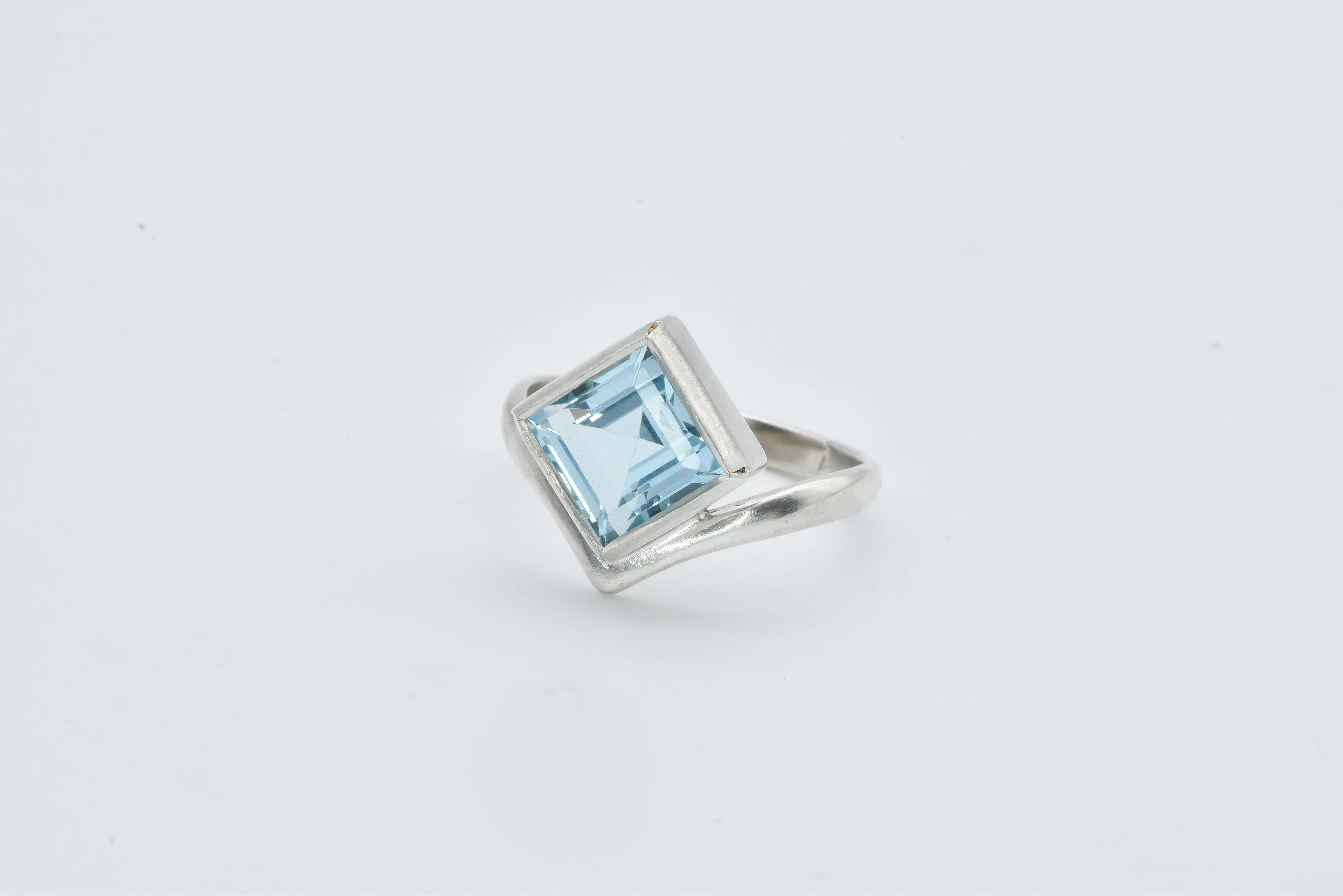 Square Blue Topaz Ring - Princess Cut Ring - Classy Bezel Ring