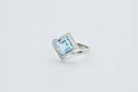 Square Blue Topaz Ring - Princess Cut Ring - Classy Bezel Ring