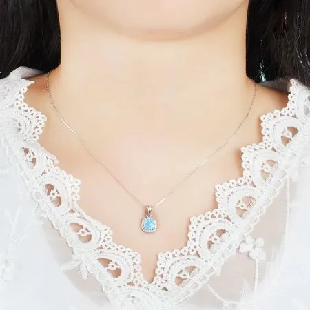 Square Opal Necklace Rose Gold Plated