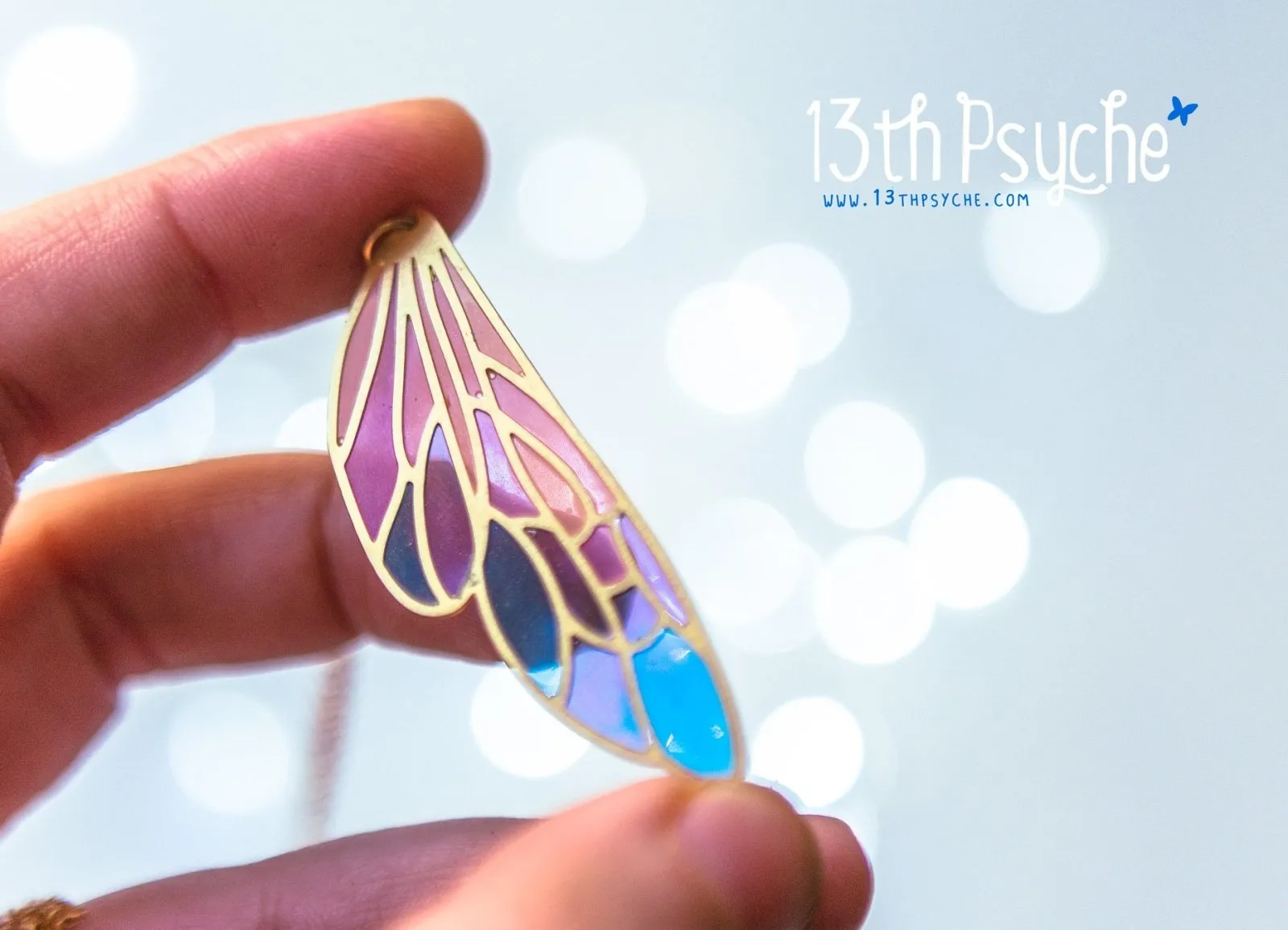 Stained glass inspired fairy wing pendant necklace