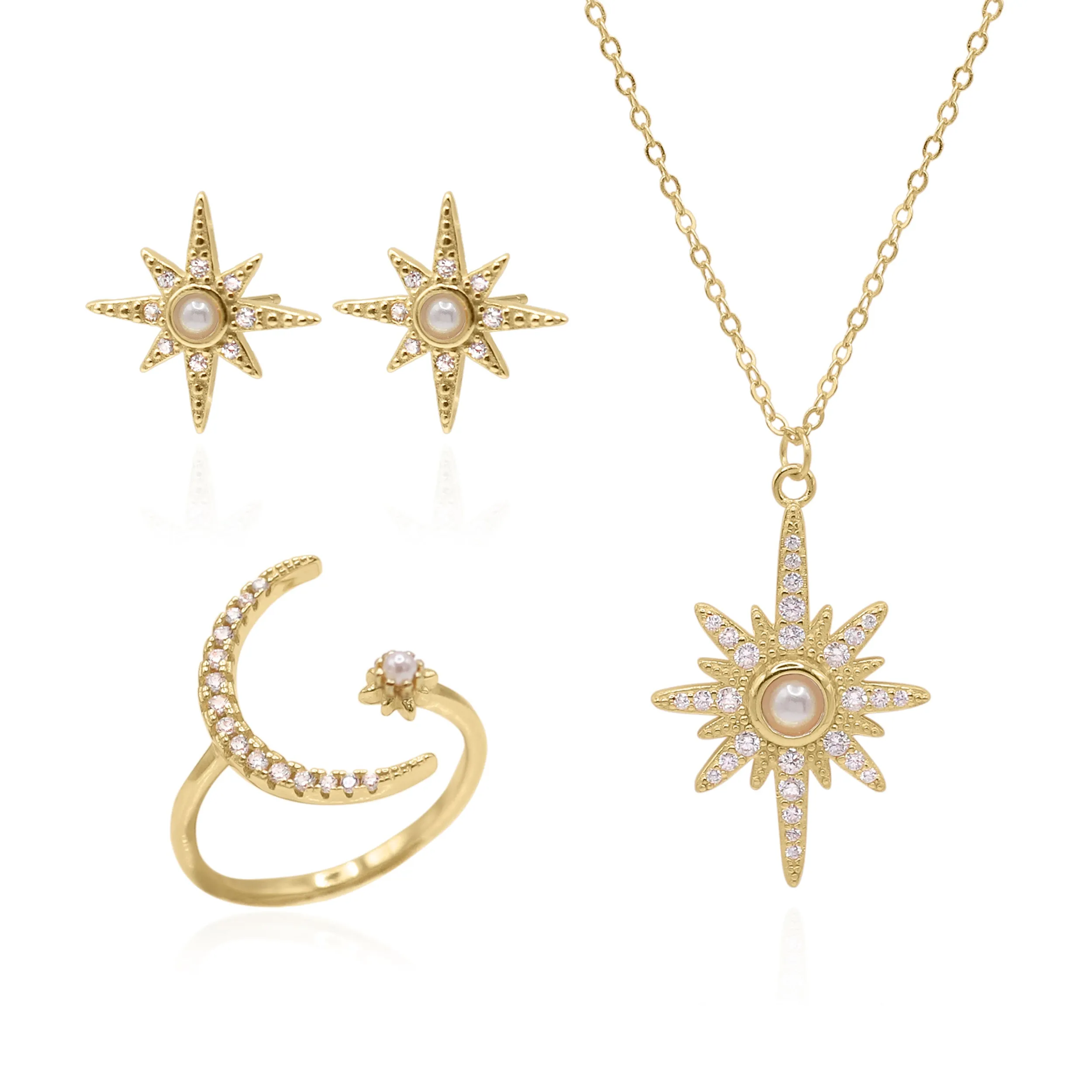 Star Birthstone Ring Gift Set | Earrings Necklace & Ring | 18K Gold Plated