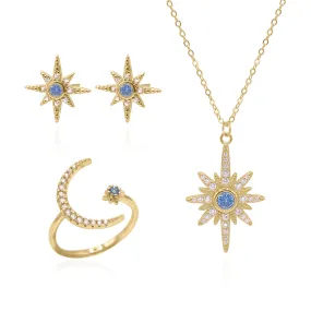 Star Birthstone Ring Gift Set | Earrings Necklace & Ring | 18K Gold Plated