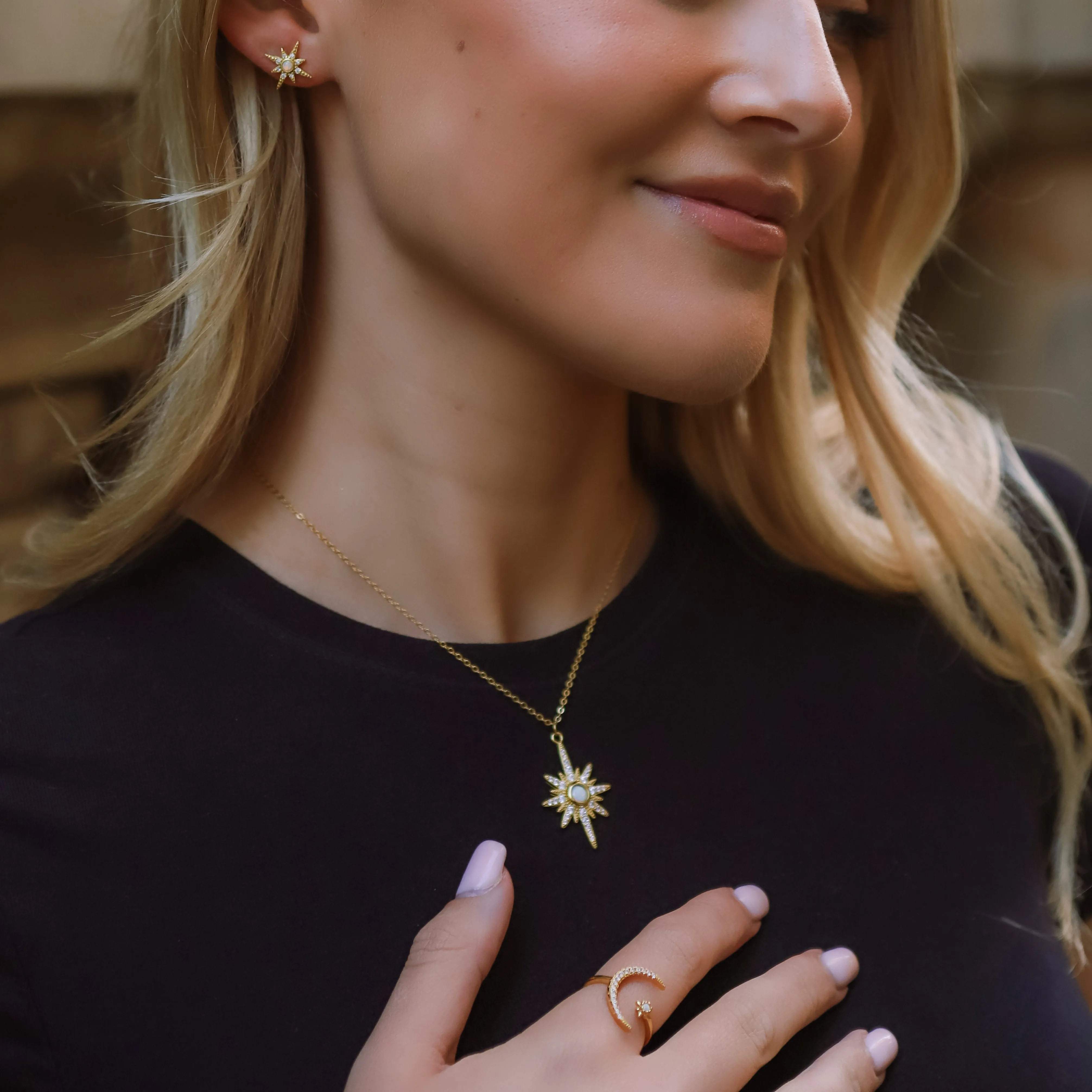 Star Birthstone Ring Gift Set | Earrings Necklace & Ring | 18K Gold Plated