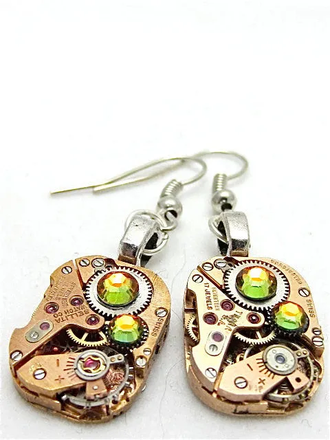 Steampunk Earrins - Watch movement Earrings - Gleam - Steampunk jewelry made with real watch parts