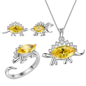 Stegosaurus Dinosaur Jewelry Set Earrings Necklace Ring Women Girls Jewelry Gift