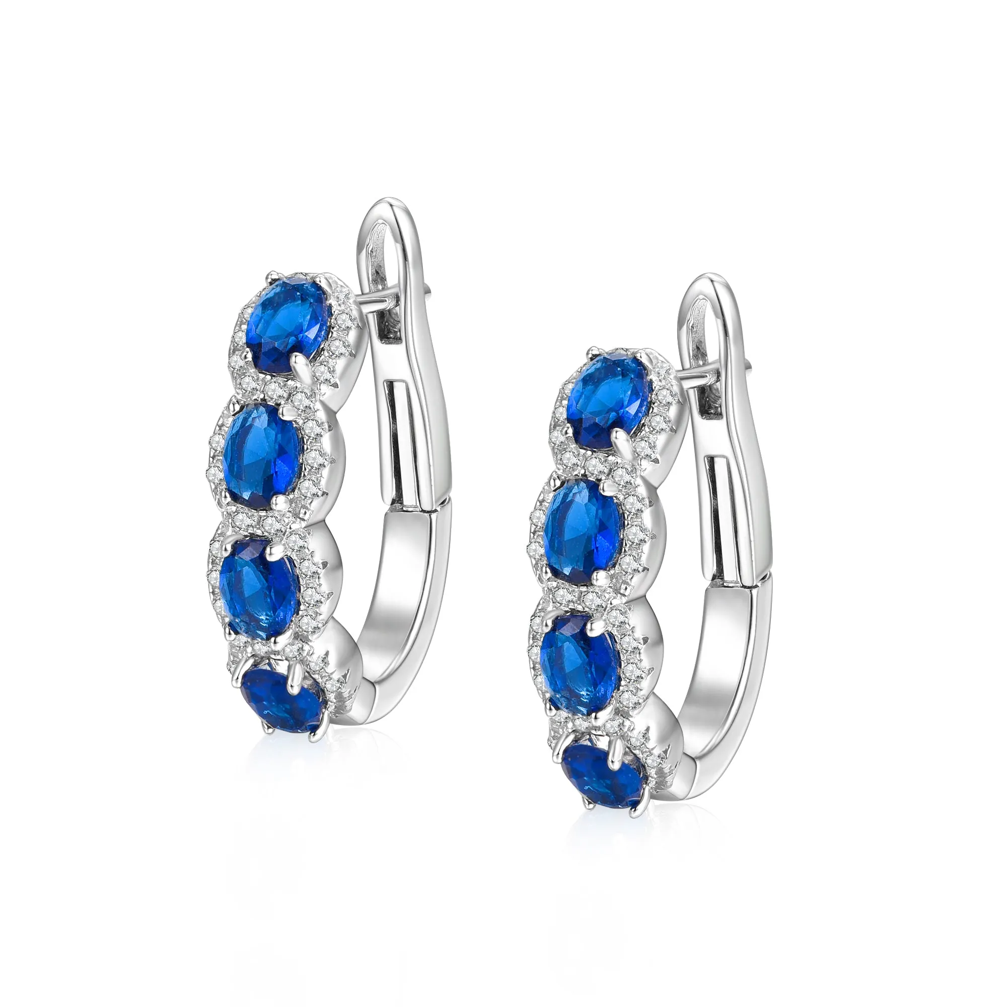 Sterling Silver 14K Gold Plated Cubic Zirconia Oblong Hoop Leverback Earrings.