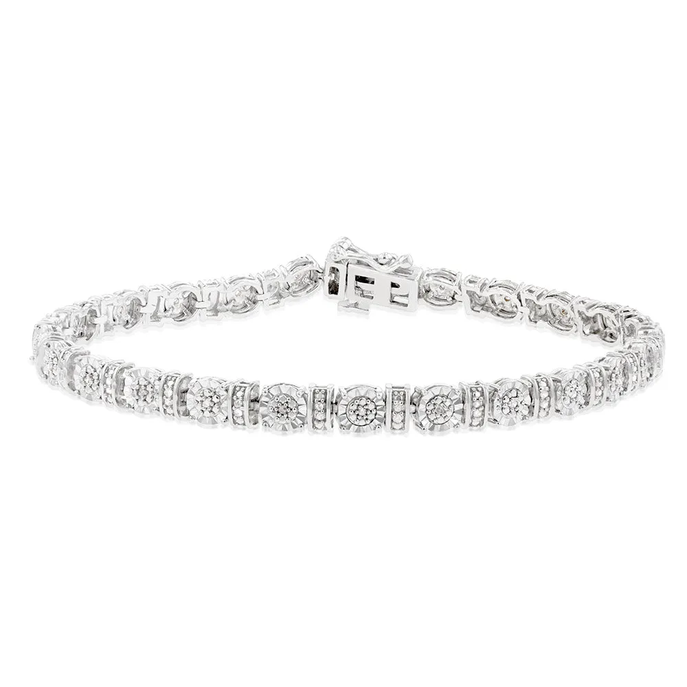 Sterling Silver 1/5 Carat Diamond Bracelet 18cm