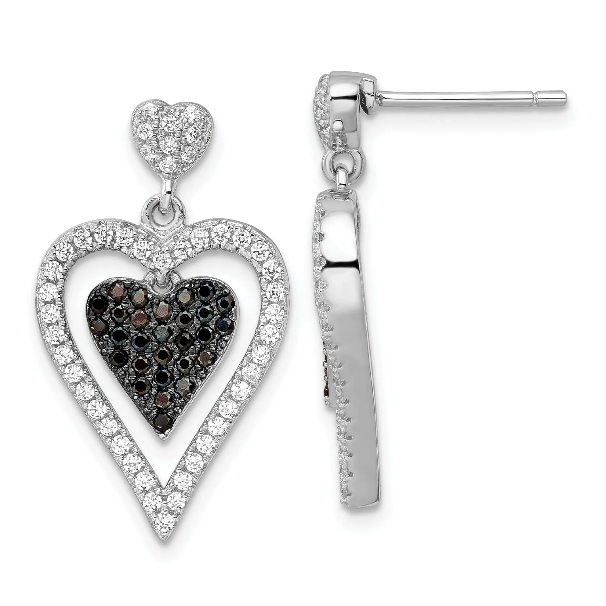 Sterling Silver Cubic Zirconia Heart Earrings