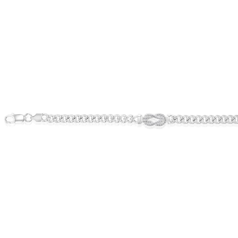 Sterling Silver Cubic Zirconia On Knot Curb 19cm Bracelet