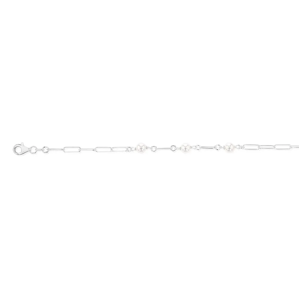 Sterling Silver Fresh Water Pearl Paperclip 19cm Bracelet