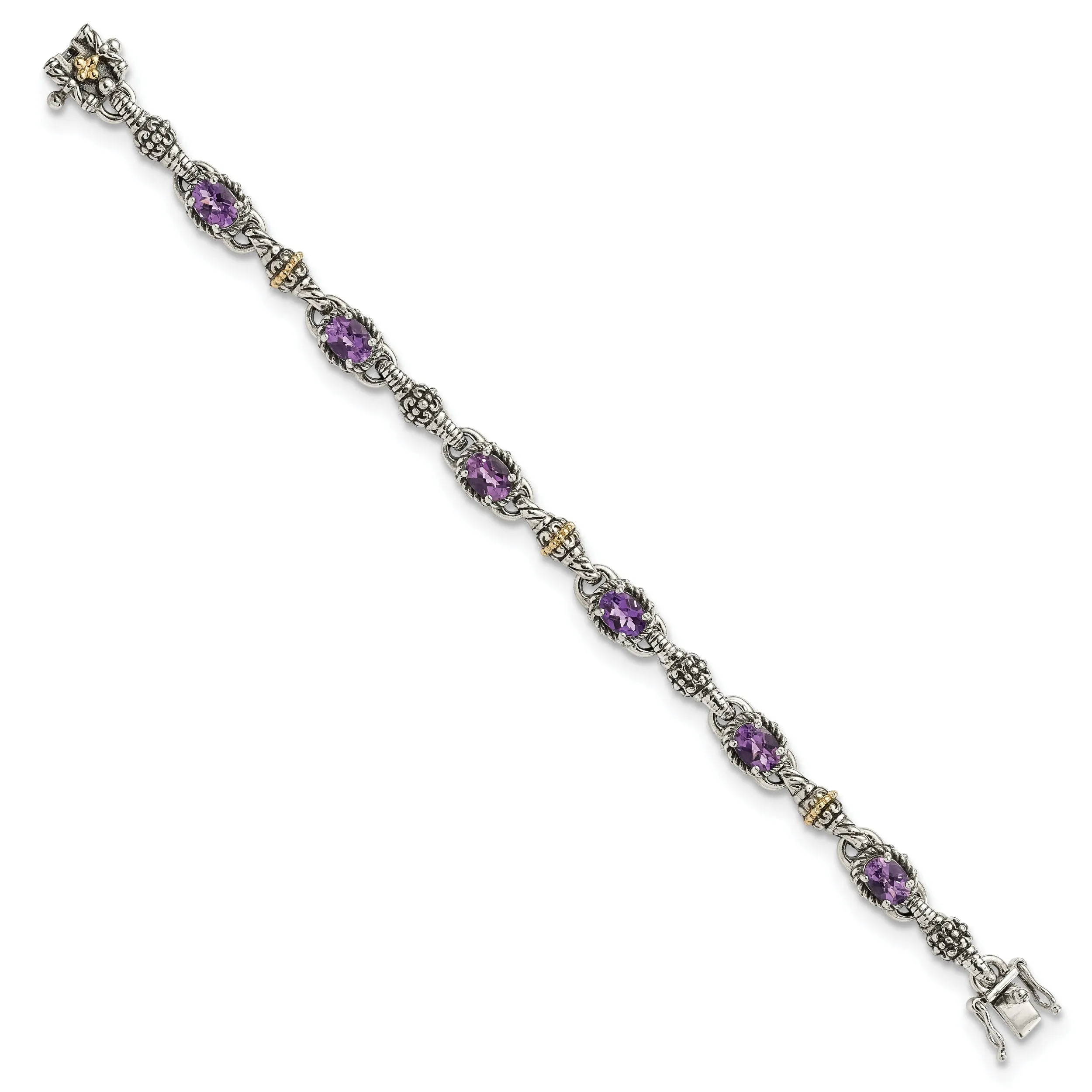 Sterling Silver Gold Amethyst 7.25 Bracelet